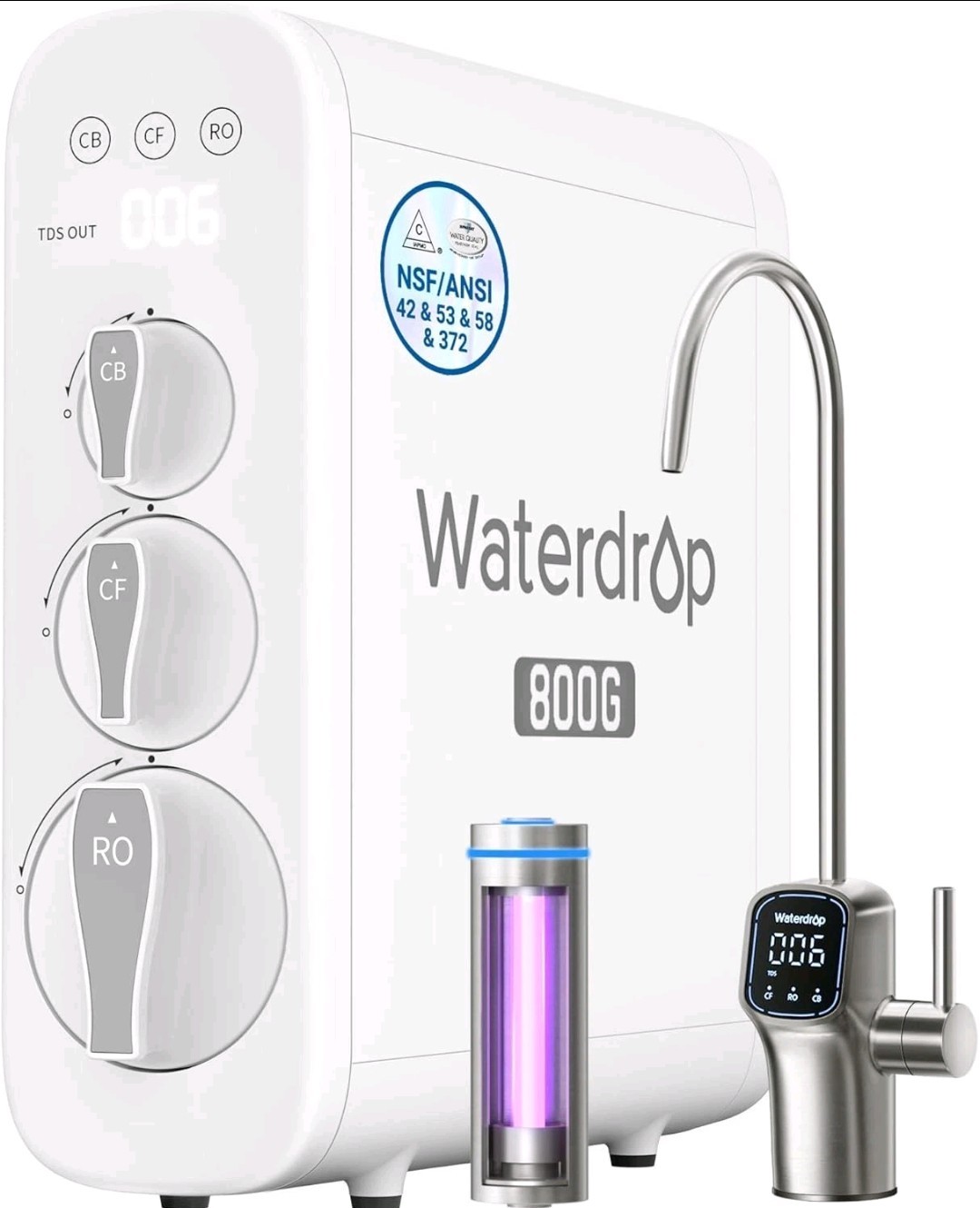 Waterdrop G3P800 Reverse Osmosis System, NSF/ANSI 42 & 53 & 58 & 372 Certified