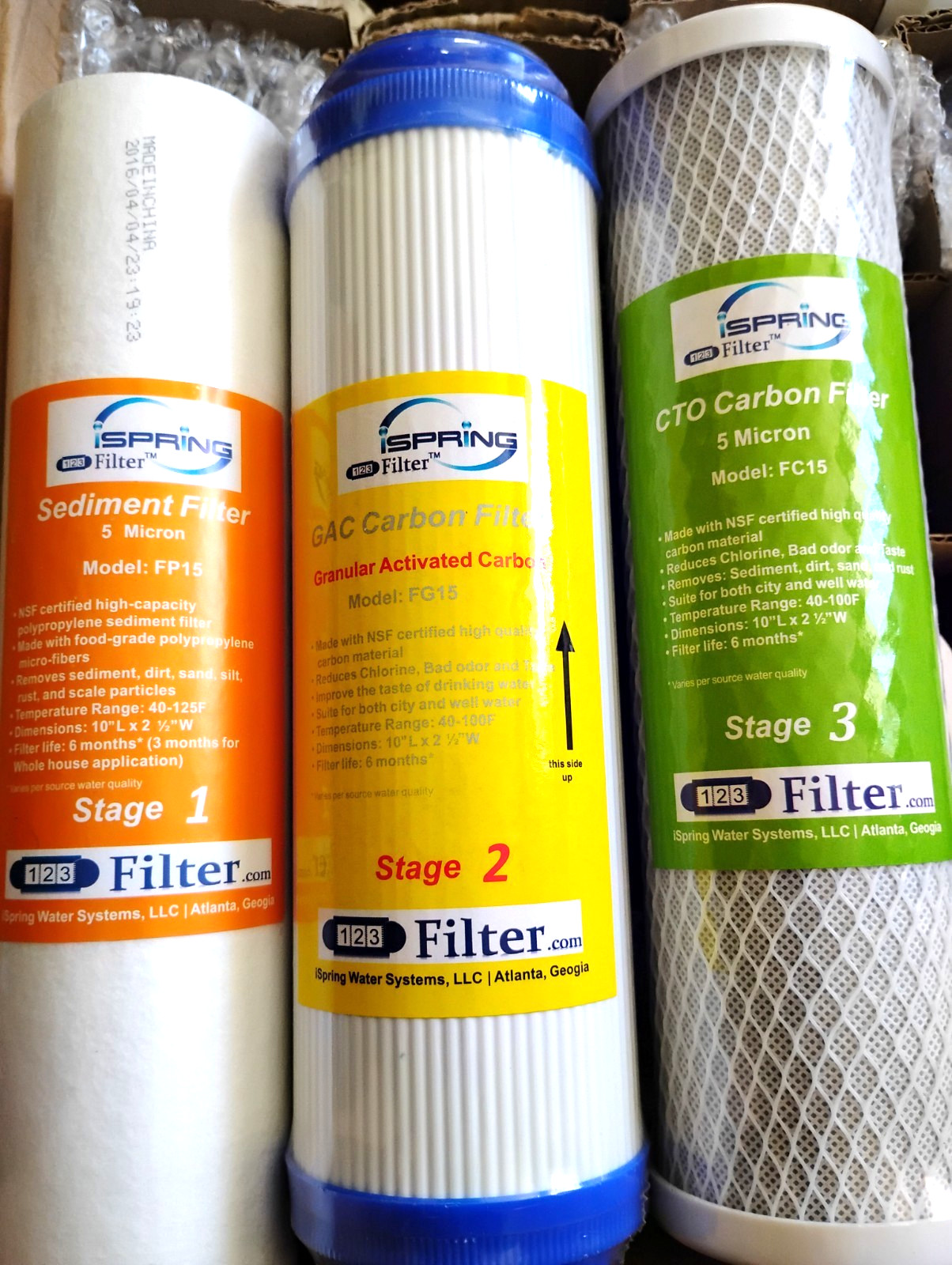 iSpring System 3-Pack NSF Certified Replacement Filter Cartridge FP15 FG15 FC15