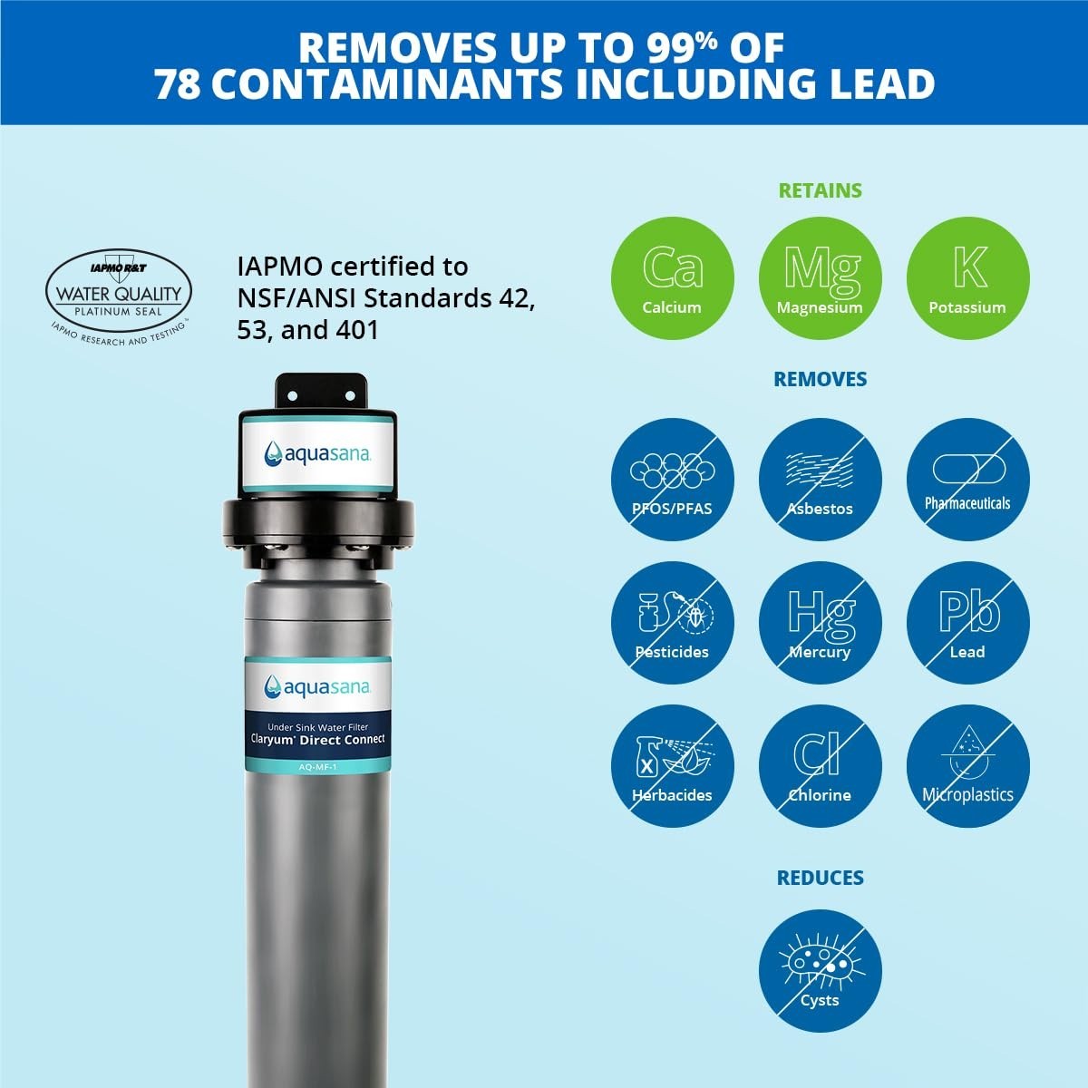 Water Filter for Sink Faucet | Reduces 99% of 78 Contaminants Including Chlor…