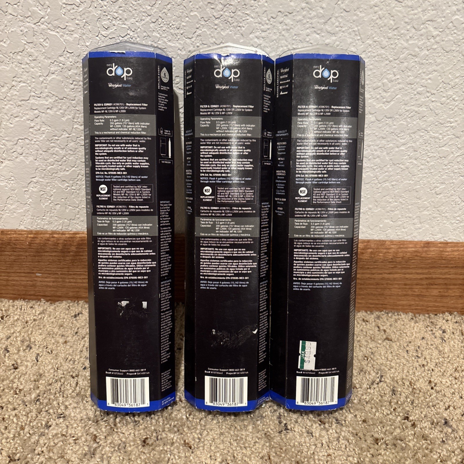 3x Everydrop by Whirlpool Ice and Water Refrigerator Filter 6 EDR6D1 Single Pack