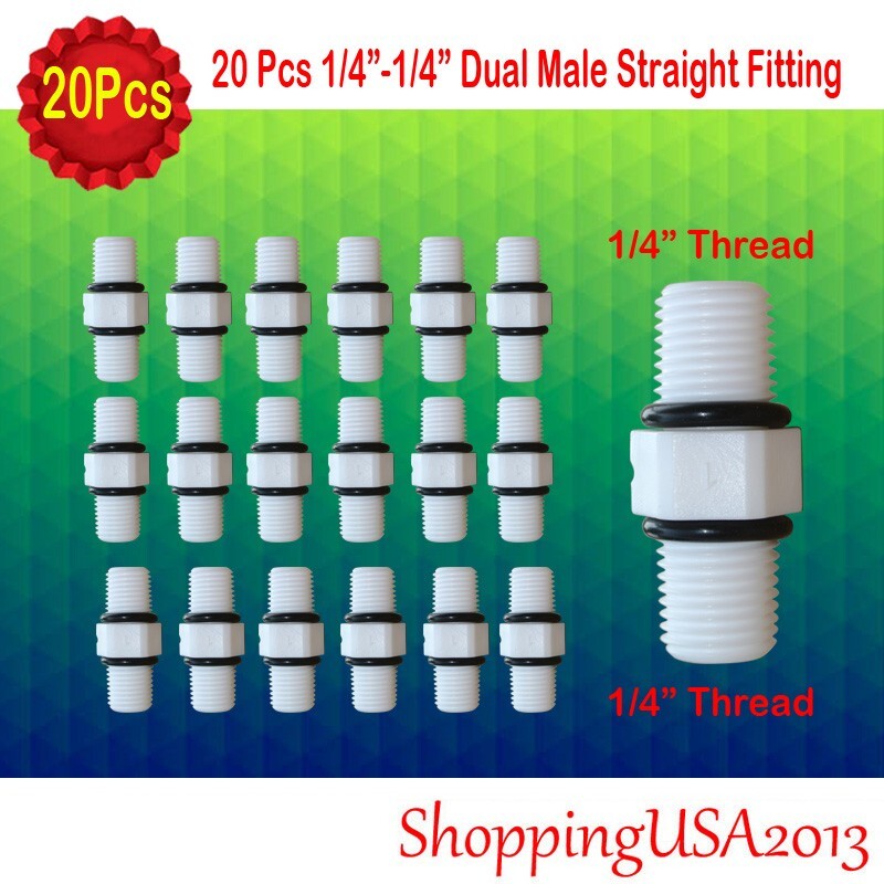 20 Pcs 1/4″-1/4″ Dual Male Straight Fitting Connector For Water Filter Housing