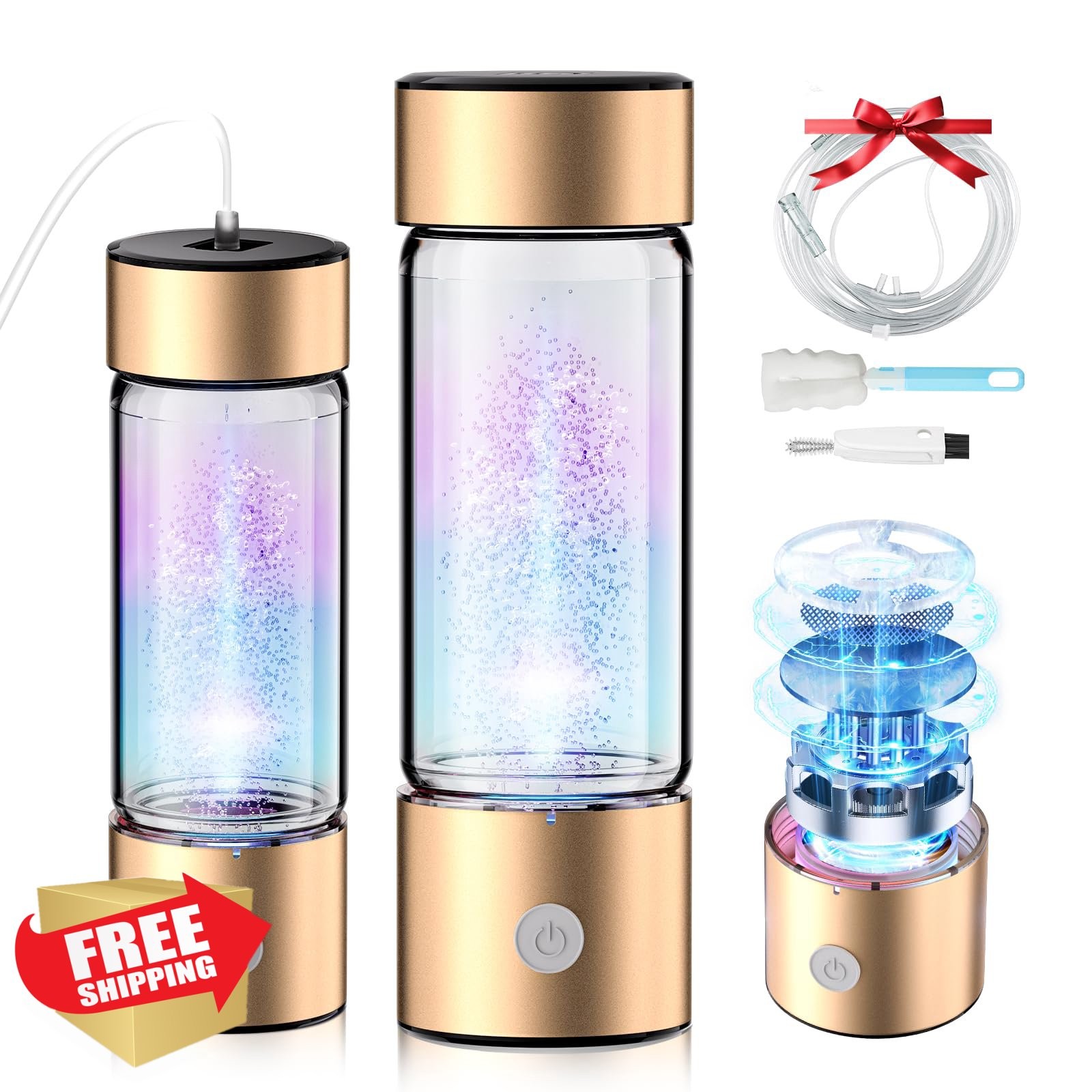 MSDQQTIY Hydrogen Water Bottle Gold SPE PEM