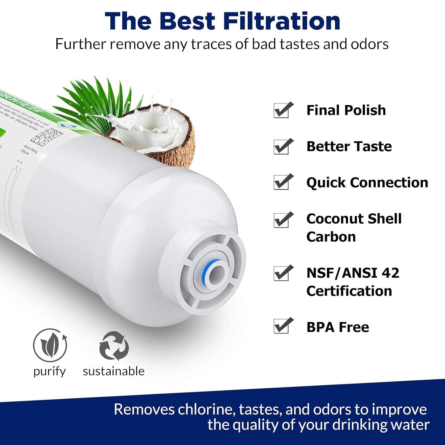 1-100PCS Post Carbon Inline Water Filter 1/4″ Quick Connect for Fridge RO System