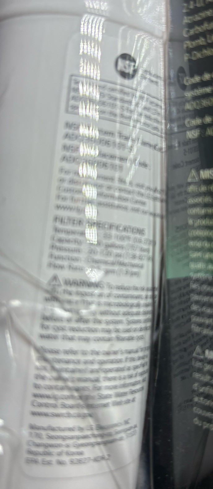 Genuine LG Water Filter Replacement Cartridge LT700P/PC/PCS New Damaged Package