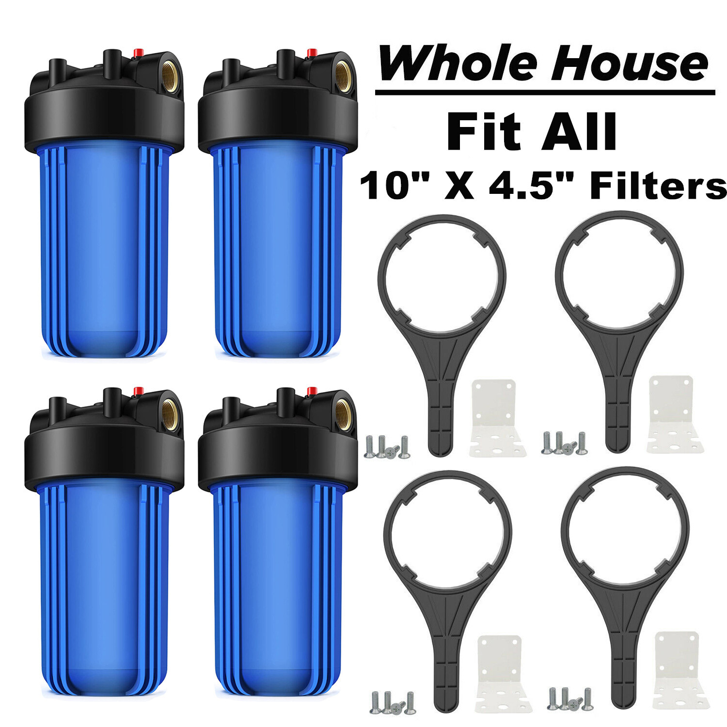 4Pack 10 Inch Big Blue Whole House Water Filter Housing For Well City Filtration