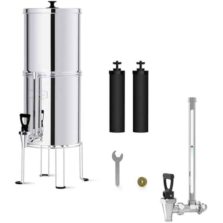 2.25G Gravity-fed Water Filter Countertop System StainlessSteel 4 Filters 19.5in