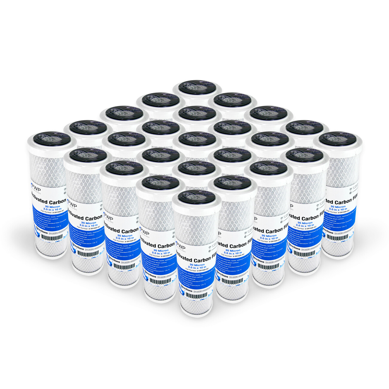 Activated Carbon CTO Water Filter Cartridge Standard 2.5 x10″ 20 Micron 25 Pack