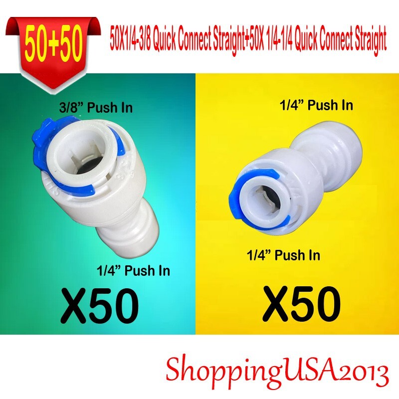 50PCS 1/4″-3/8″ Quick Connect Straight +50 Push In Straight Fitting 1/4″-1/4″