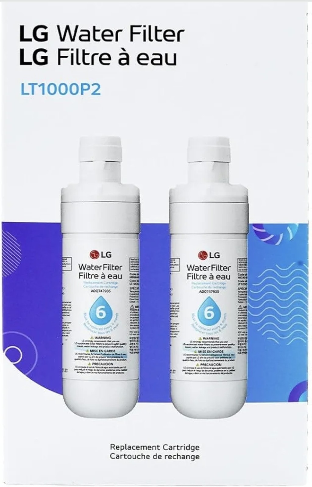 LG LT1000P2 6-Month / 200 Gallon Refrigerator Replacement Water Filter, Reduces