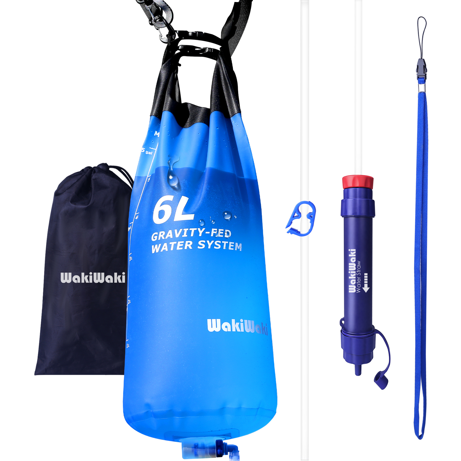 6L Gravity Water Filter Straw Bag Drinking Purifier Outdoor Camping Emergency