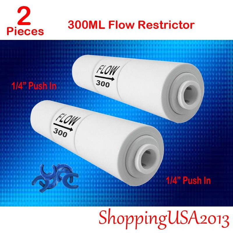 2 Pcs 300cc Flow Restrictor Push In Quick Connect Unter Sink RO Water Filter
