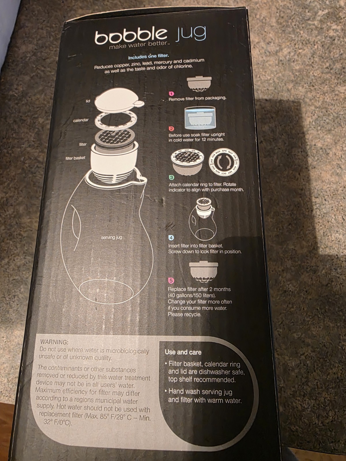 Bobble Jug Water Filtration 64 oz + add’l 40 Gal Replacement Filter – New/Sealed
