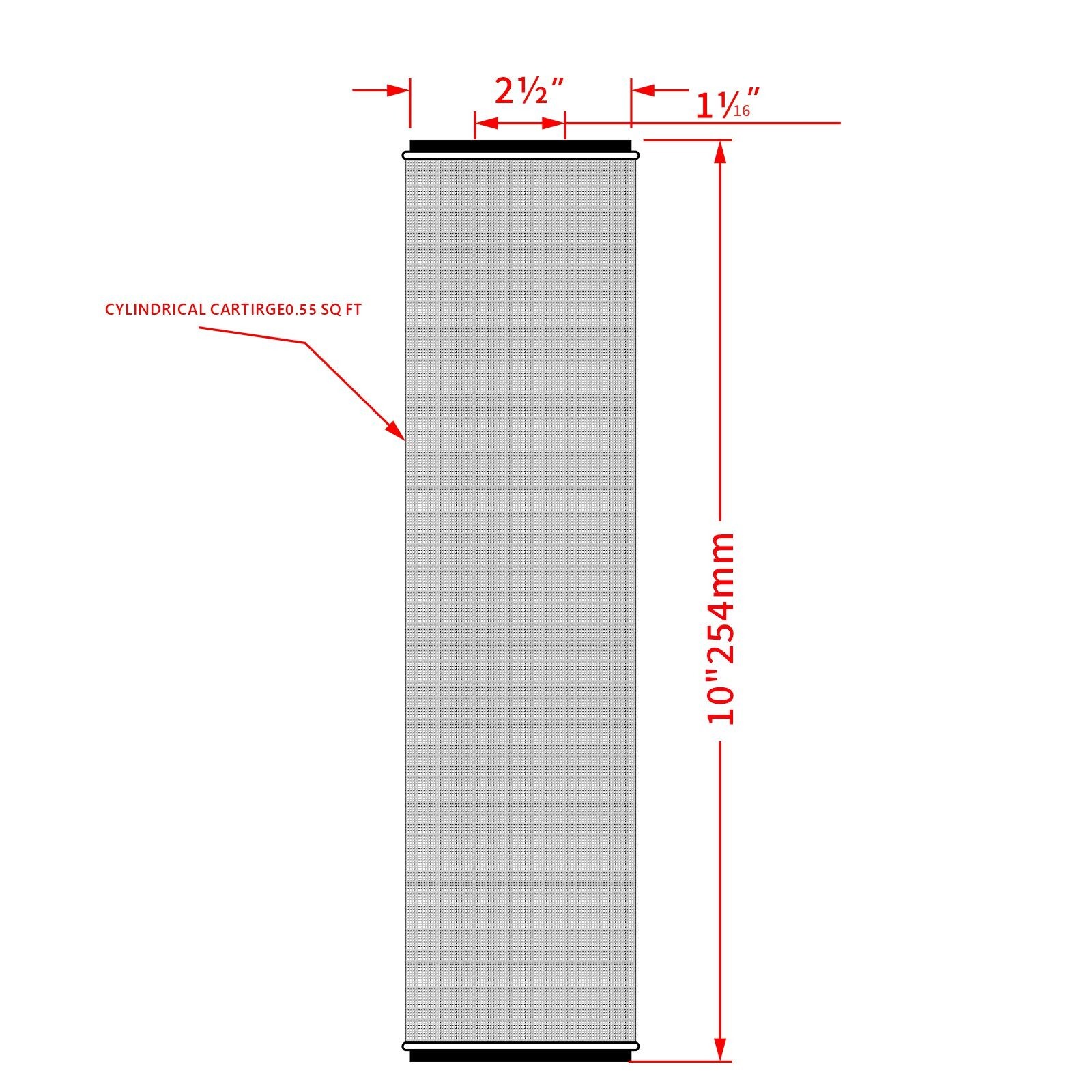 Amwater 304 Stainless Steel Wire Mesh Filter Cartridge 10″x2.5″ 100μm