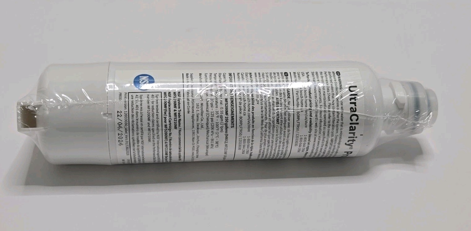 Bosch Ultra Clarity Pro Refrigerator Water Filter – White BORPLFTR50NEW SEALED