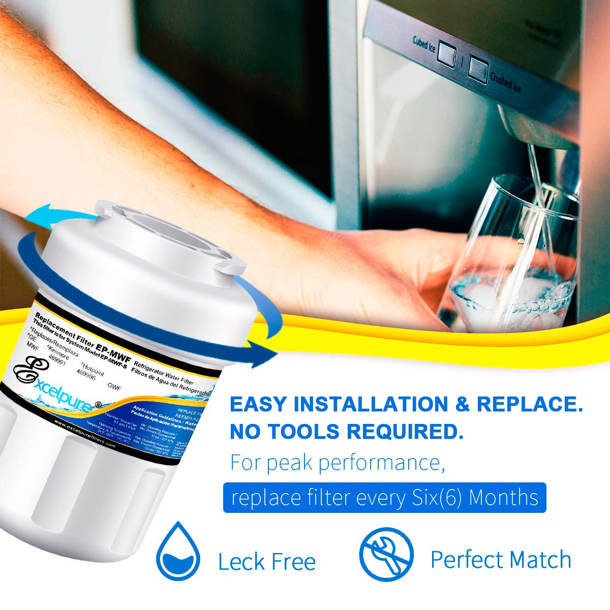 Fit for GE SmartWater MWF MWFP HDX FMG-1 RWF0600A EXCELPURE Water Filter 4 Pack