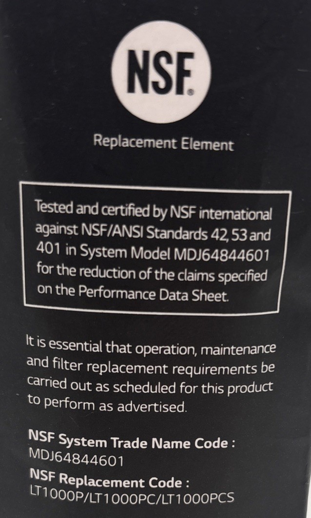 LG Water Filter Replacement Cartridge LT1000P/PC/PCS – New