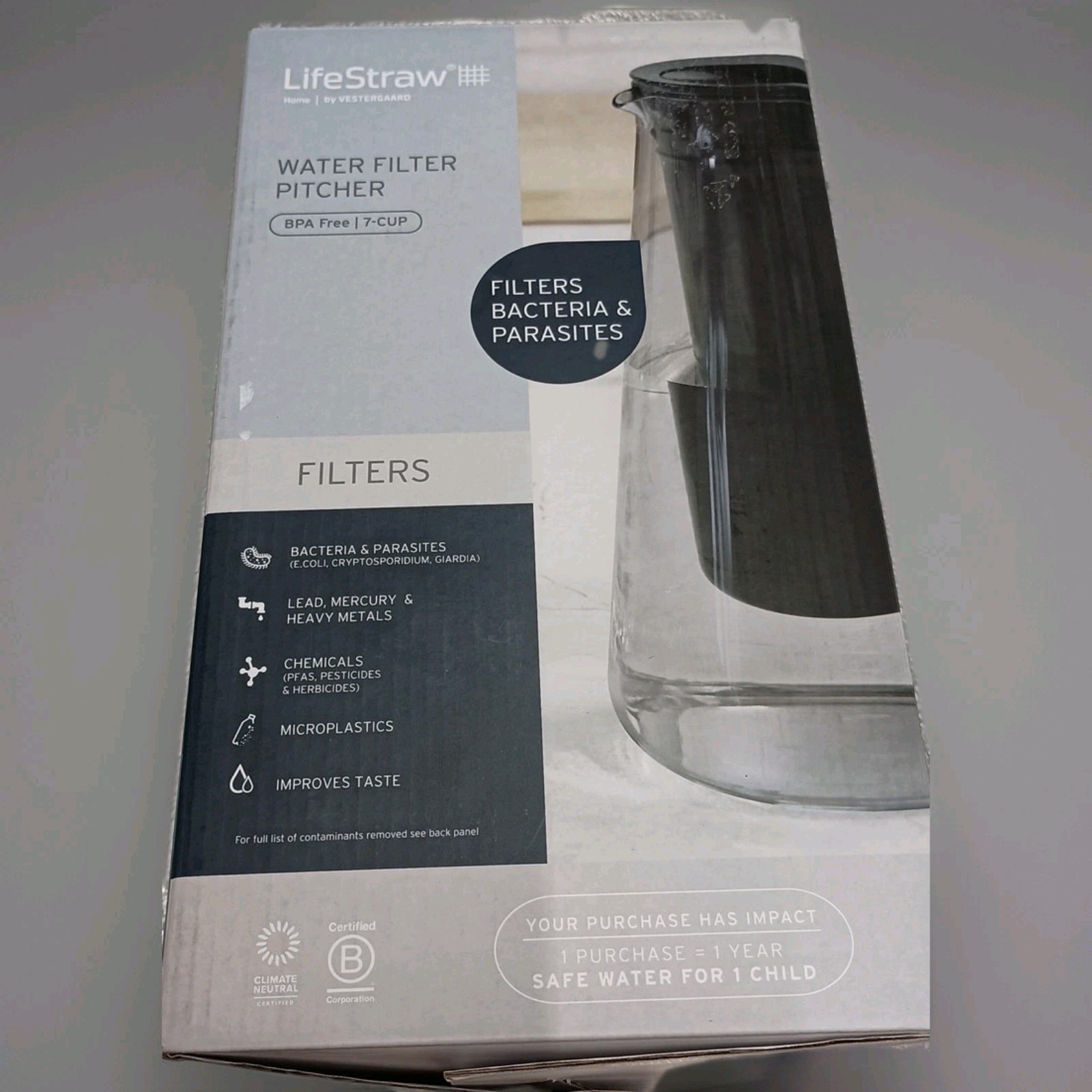 LifeStraw Water Filter Pitcher 10 Cup Filters Bacteria and Parasites