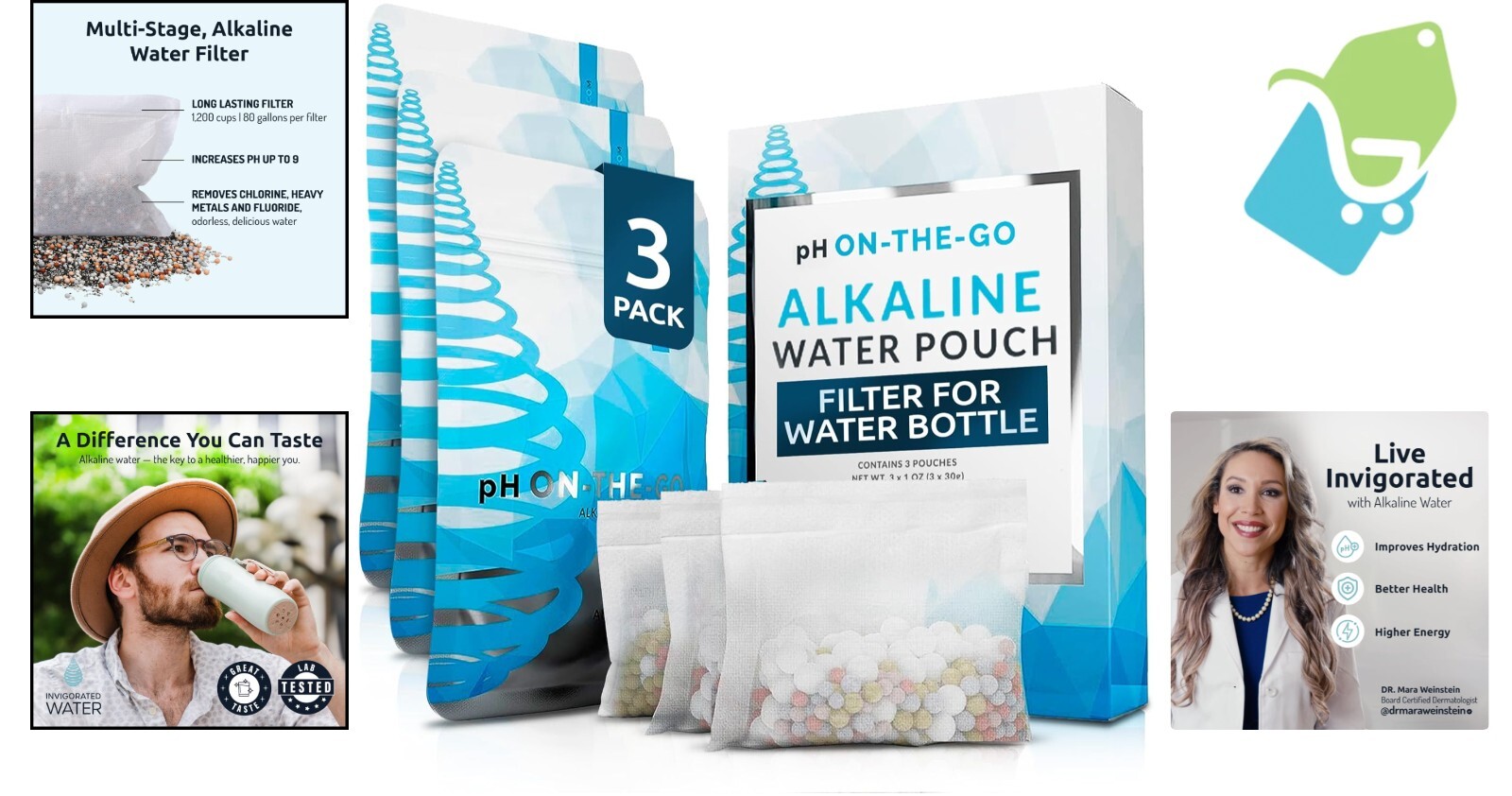 Portable pH On-The-Go Water Filter – Alkaline Pouch for 98 Liters of Pure Water