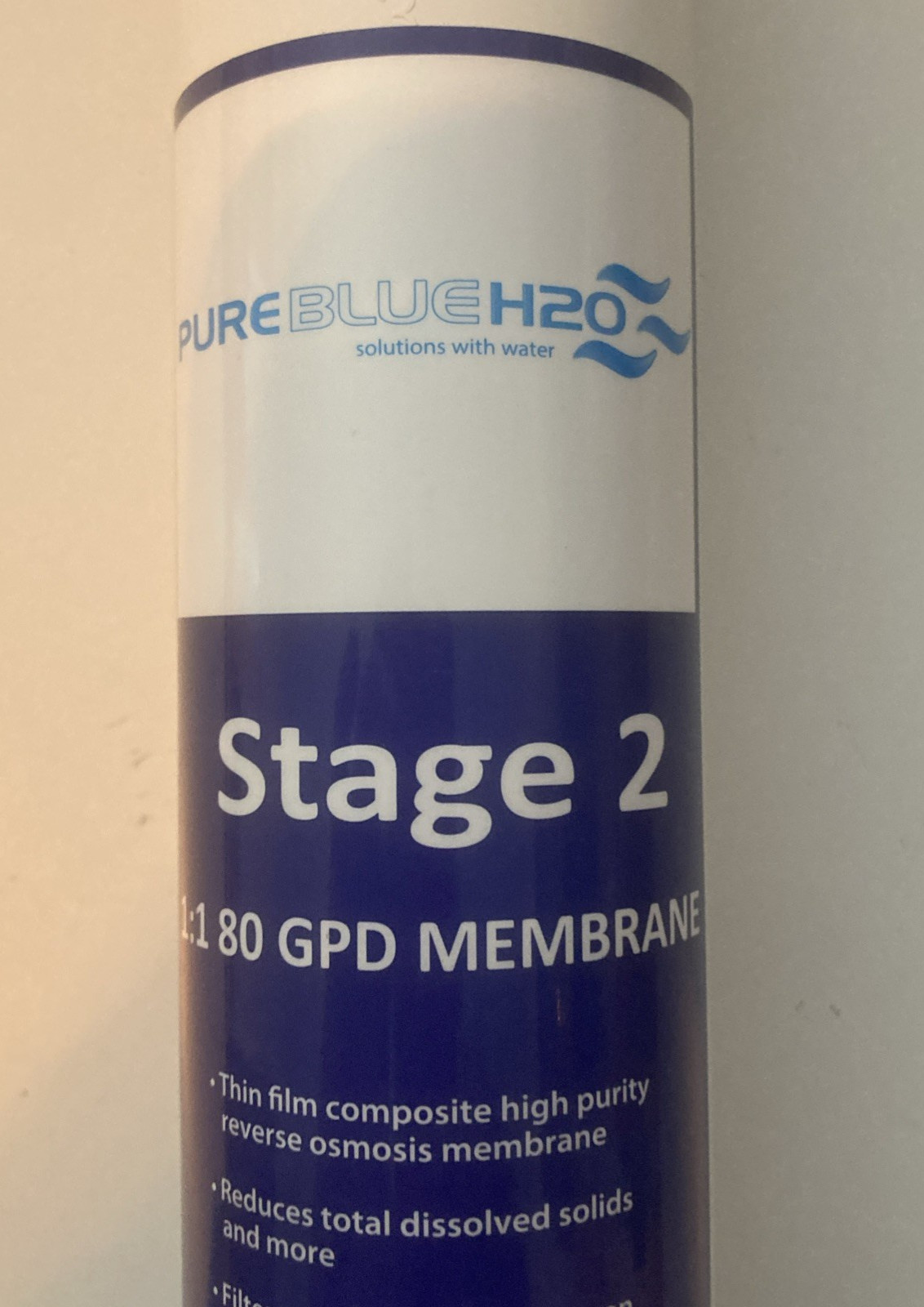 Pure Blue H20 Stage 2 1:1 80 GPD Membrane for 3-Stage Reverse Osmosis System
