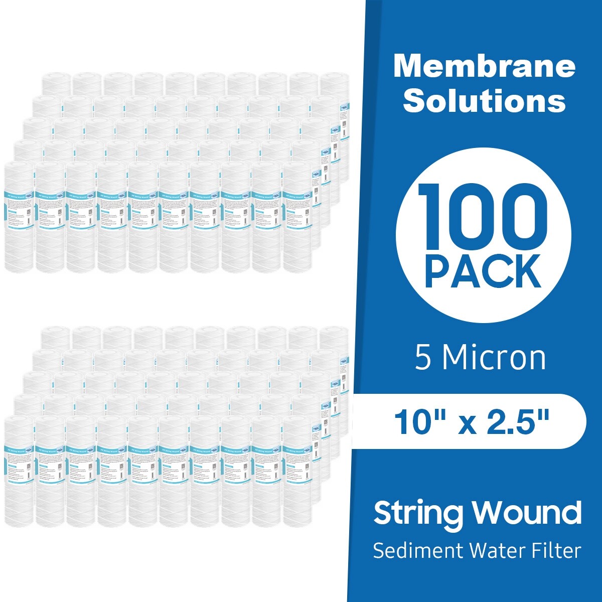 25/50/100 Pack 5 Micron 10″x2.5″ String Wound Whole House Sediment Water Filter