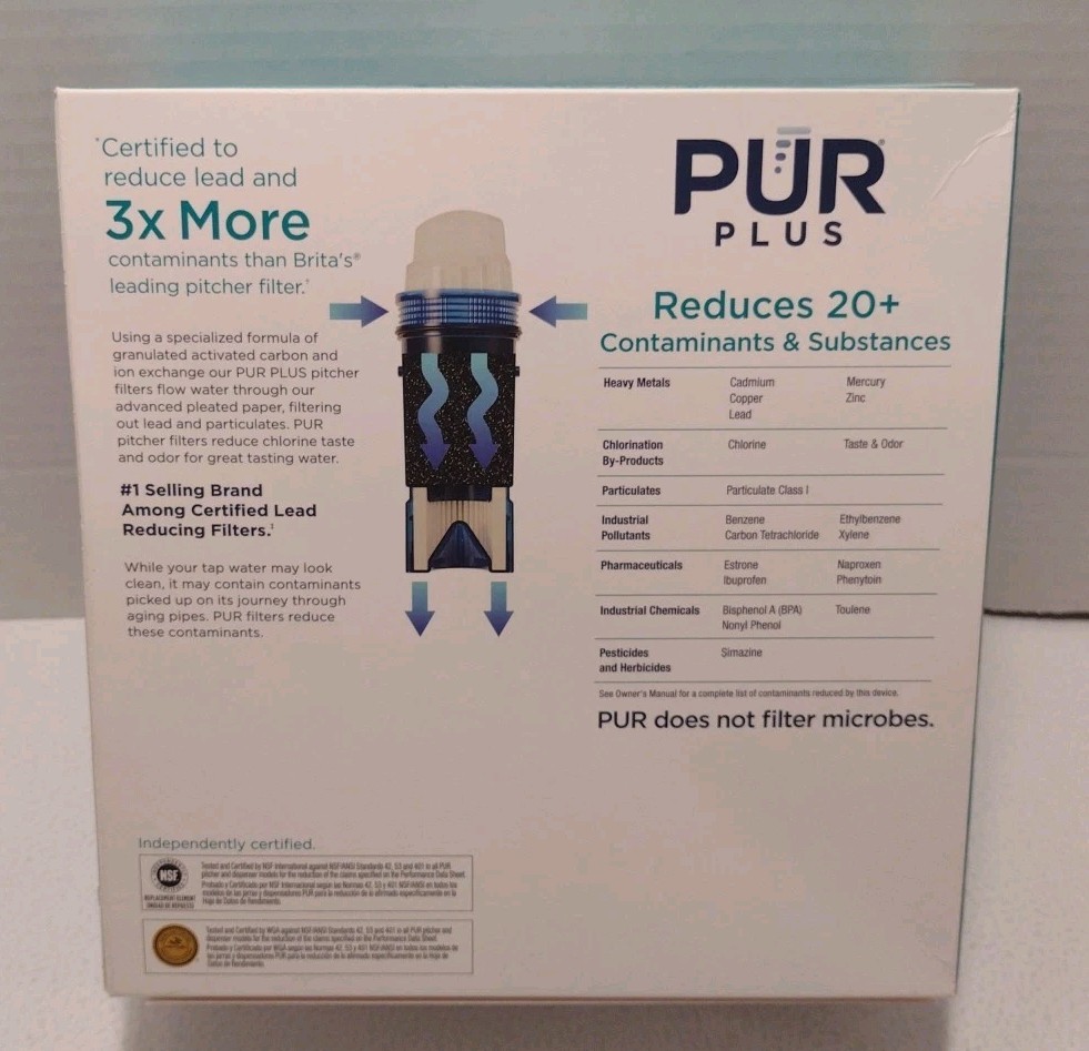 PUR PLUS 3 Count Water Filter Pitcher Replacement NSF Certified Lead Reduction
