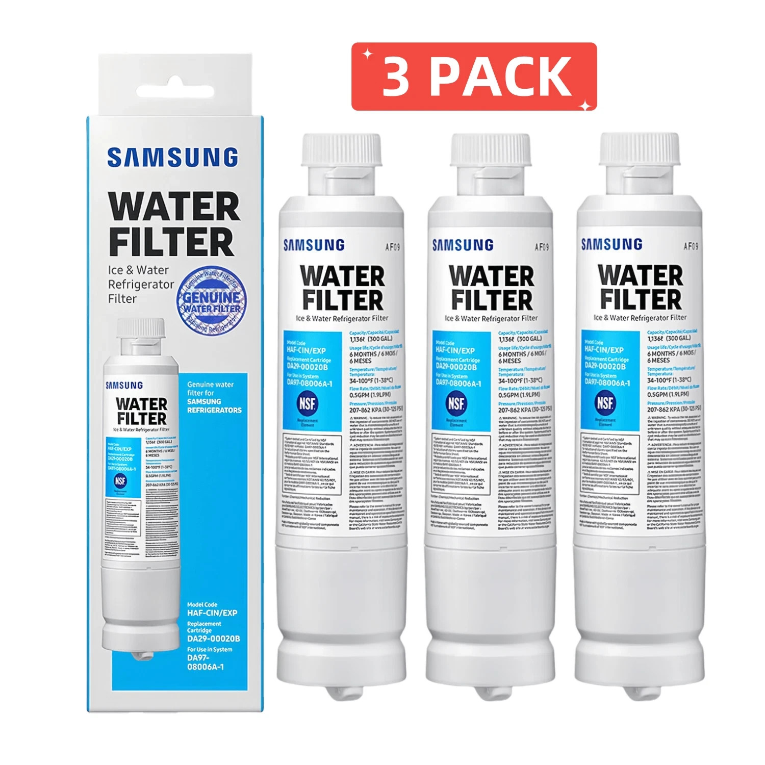 Samsung DA29-00020B HAF-CIN/EXP Refrigerator Water Filter US New 3 PACK Genuine