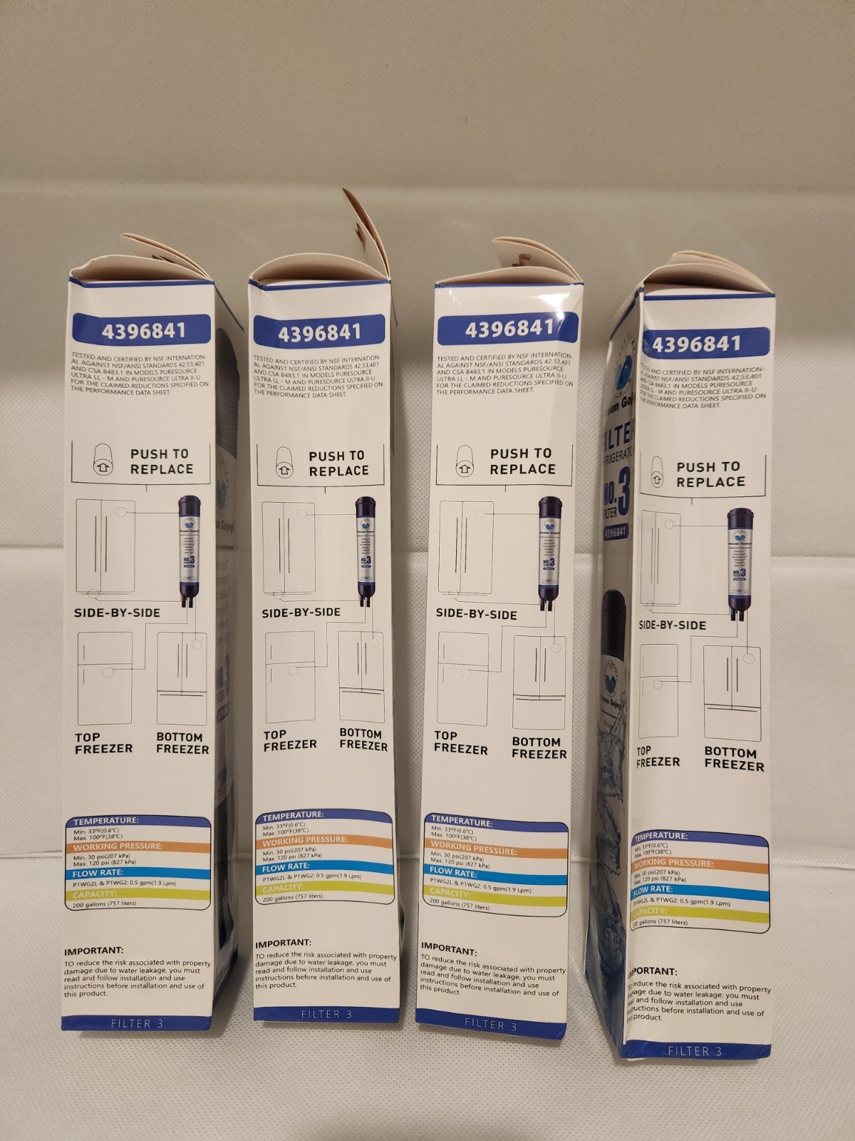 4x New Sealed Replacement Refrigerator Filter Model GP003 4396841 – Damaged Box
