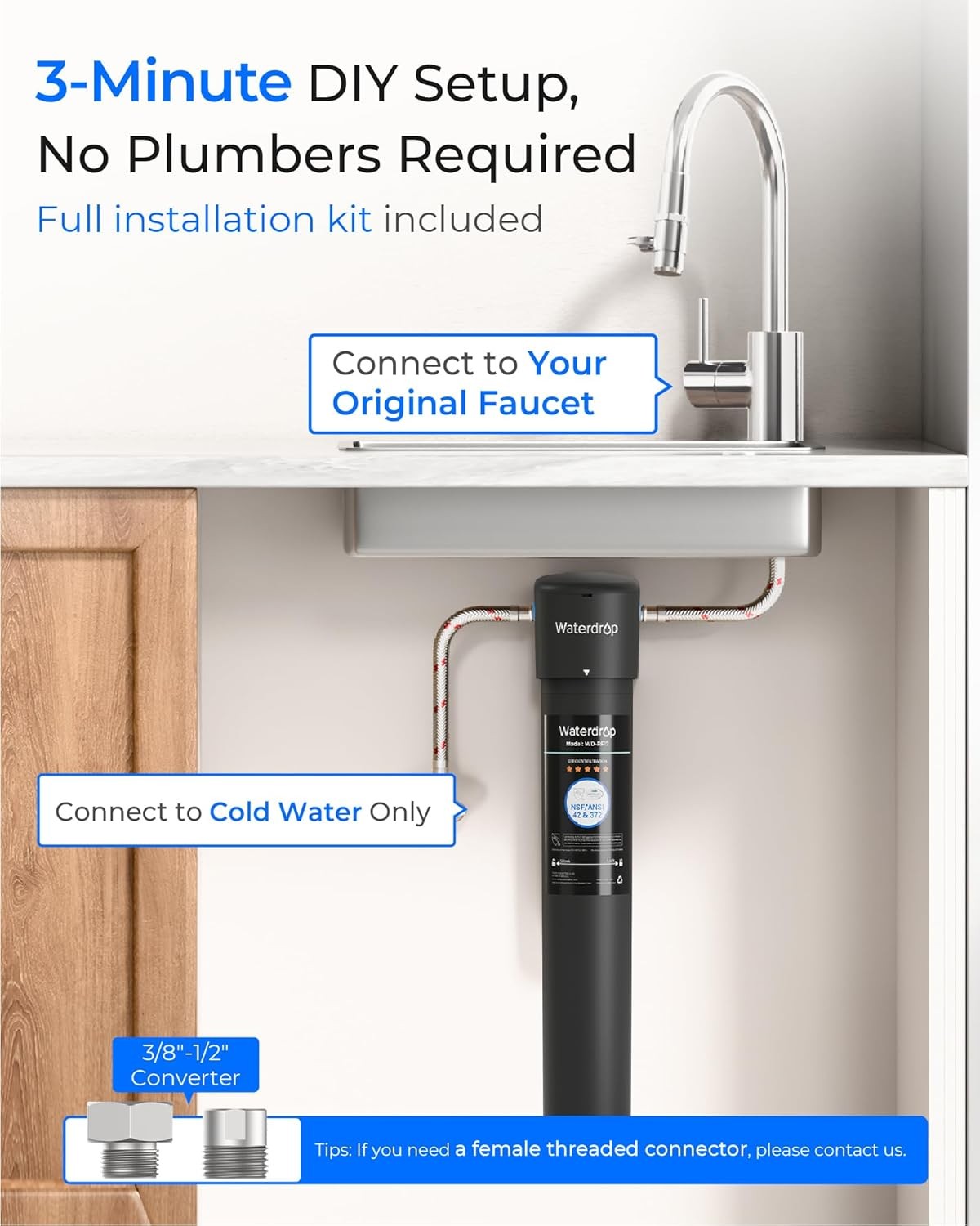 Waterdrop 17UA Under Sink Water Filter System and RF17 Water Filter,Reduces PFAS