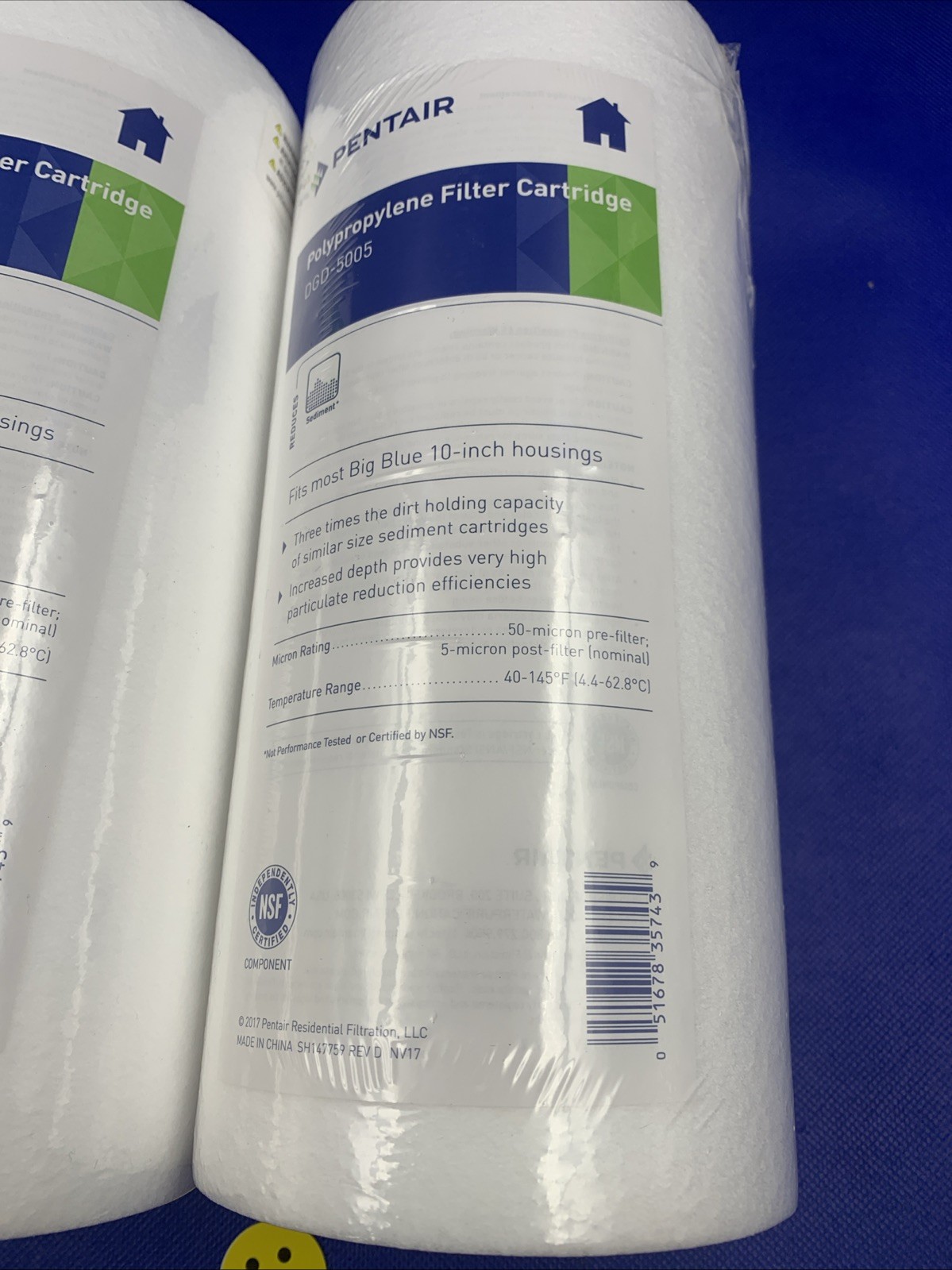 🔥2x Pentair DGD-5005 Big Blue Water Filter, 10-Inch Whole House Sediment Filter