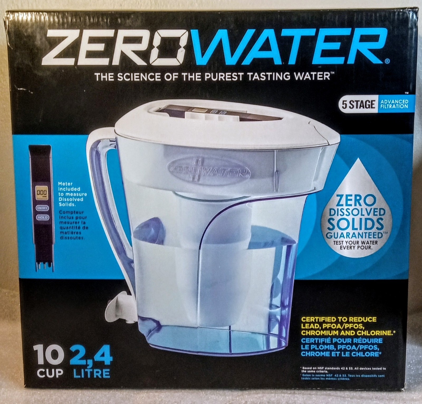 ZeroWater 10‑Cup Ready‑Pour 5‑Stage Water Filter Pitcher – 0 TDS – New