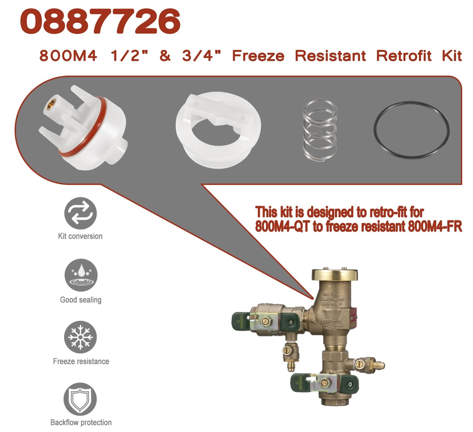0887726 800M4 1/2″ & 3/4″ Freeze Resistant Backflow Repair Retrofit Kit