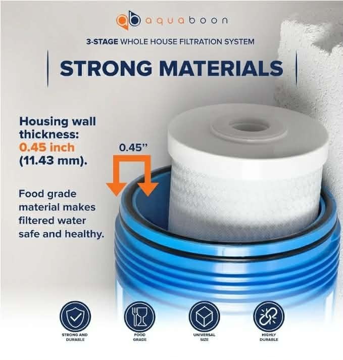 AquaBoon 3-Stage Whole House Water Filter System 20″x4.5″ Anti-Scale Carbon Filt