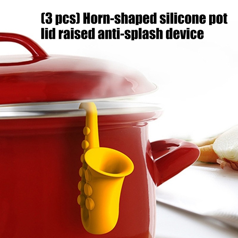 3Pcs Universal Silicones Pot Lid Lifter Saxophone Shape For Multiple Cookware