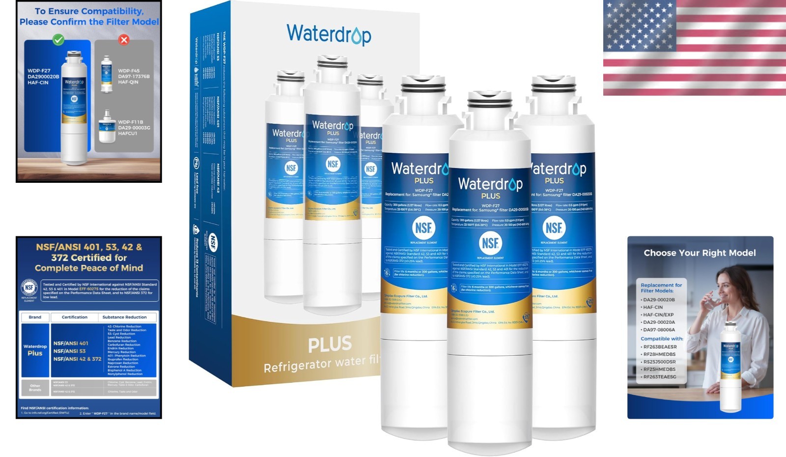 3 Pack Refrigerator Water Filter Compatible with Multiple Samsung Models