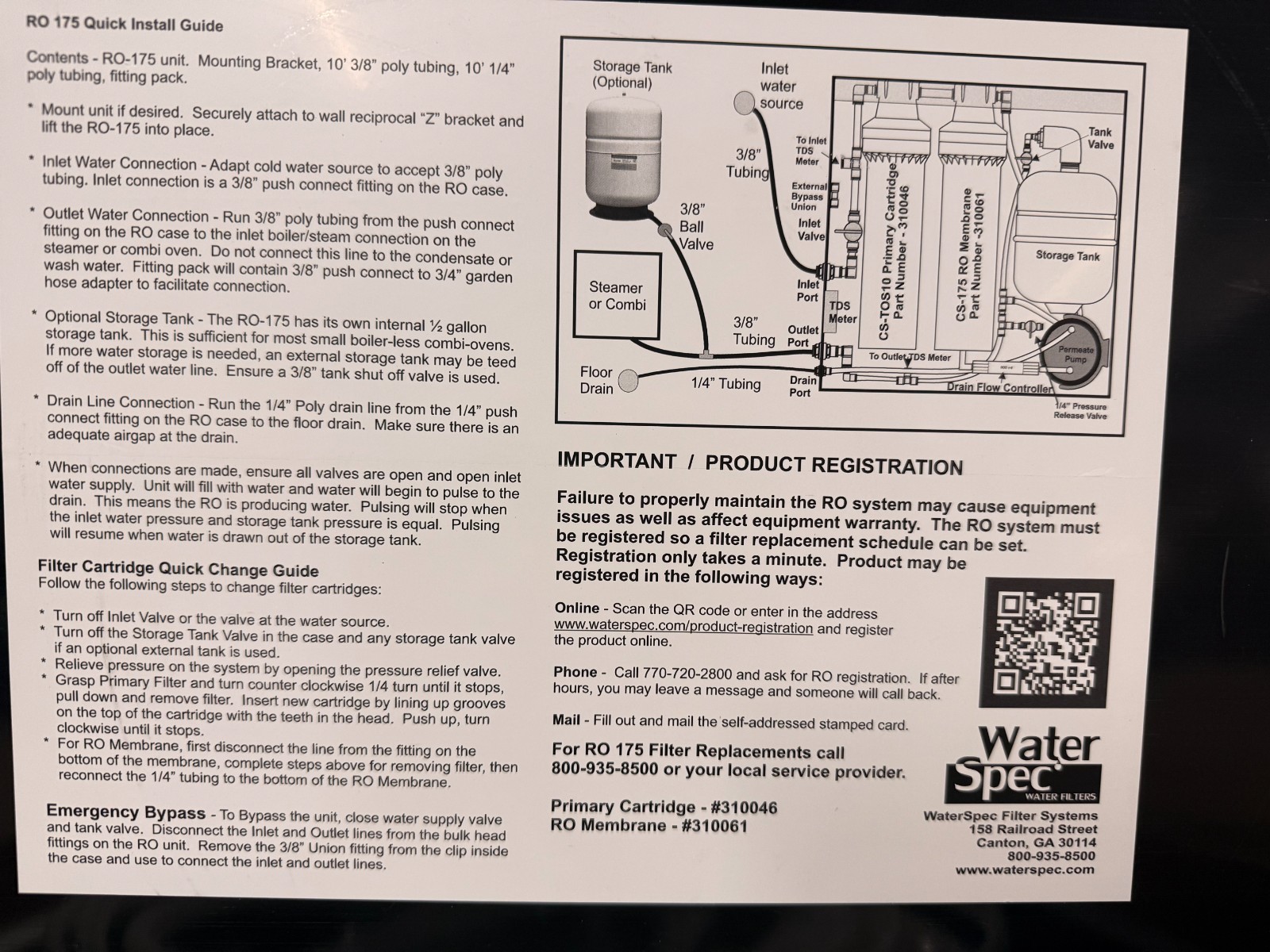 Electrolux Aqualux CookSpec Water Treatment Reverse Osmosis System # RO 175-NE