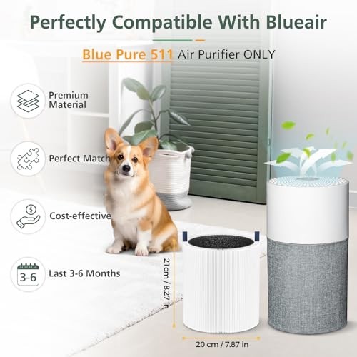 2-Pc HEPA Carbon Repl Filter Fits Blueair Blue Pure 511 Air Purifier 8.27×7.87
