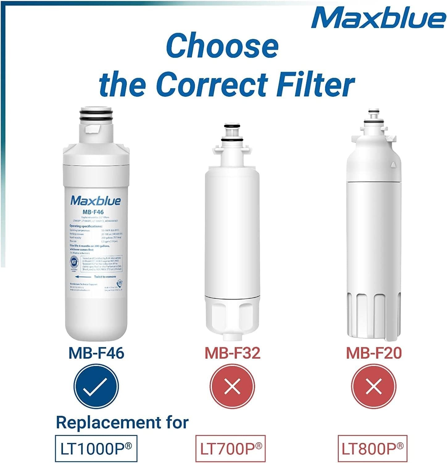 Maxblue LT1000PC Replacement for LG® LT1000P® Refrigerator Water Filter, 3 PACK