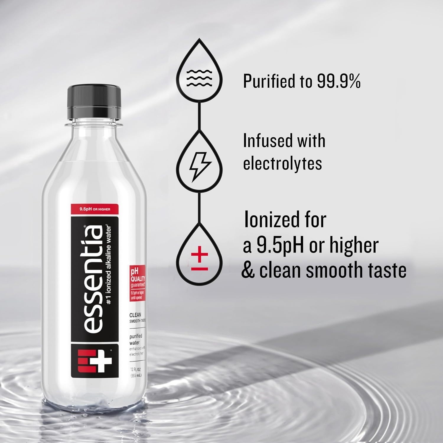 Ultra Pure Essentia Alkaline Water: 12 Bottles of 12 Fl Oz for Optimal Hydration