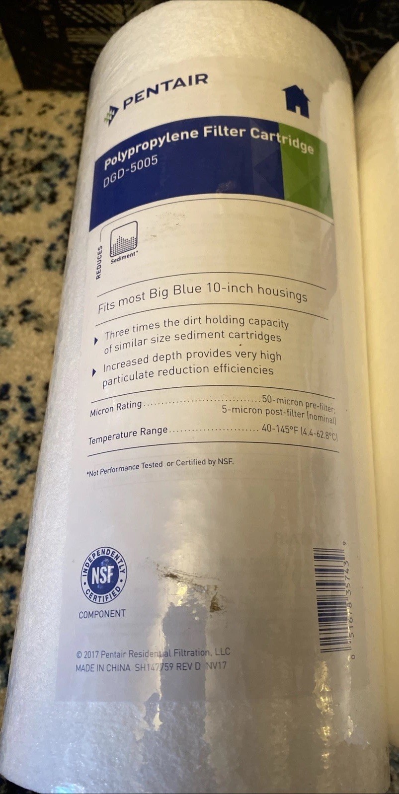 2 Pentair Pentek DGD-5005 Big Blue Water Filter, 10-Inch Whole House Sediment