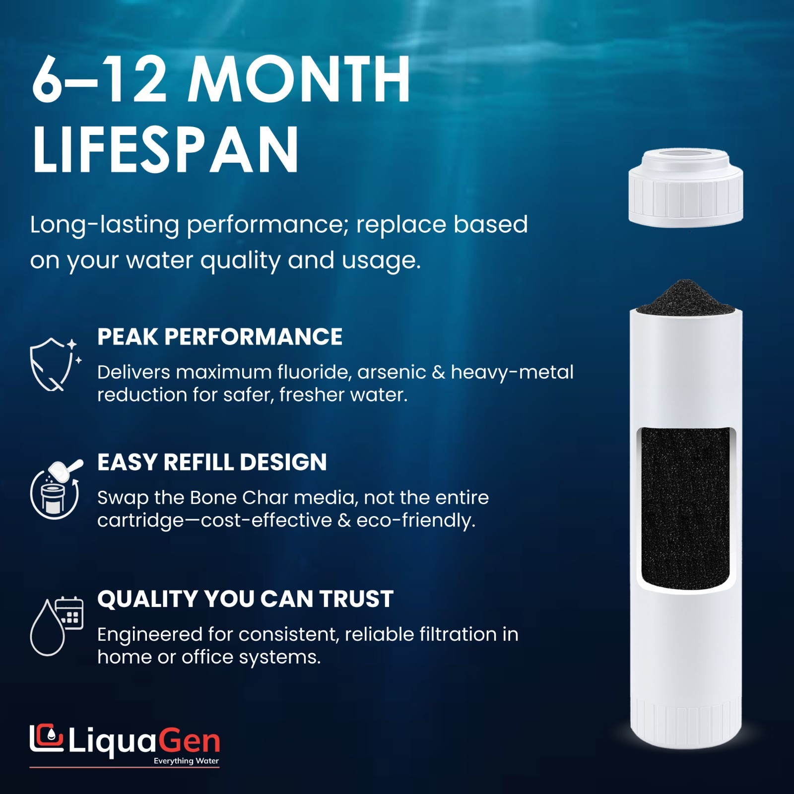 LiquaGen 2.5” x 10” Bone Char Filter Cartridge – Fluoride Reduction
