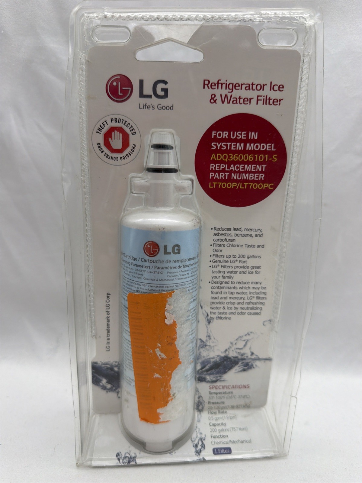 Genuine OEM LG Water Ice Filter Replacement Cartridge LT700P/PC NEW Sealed