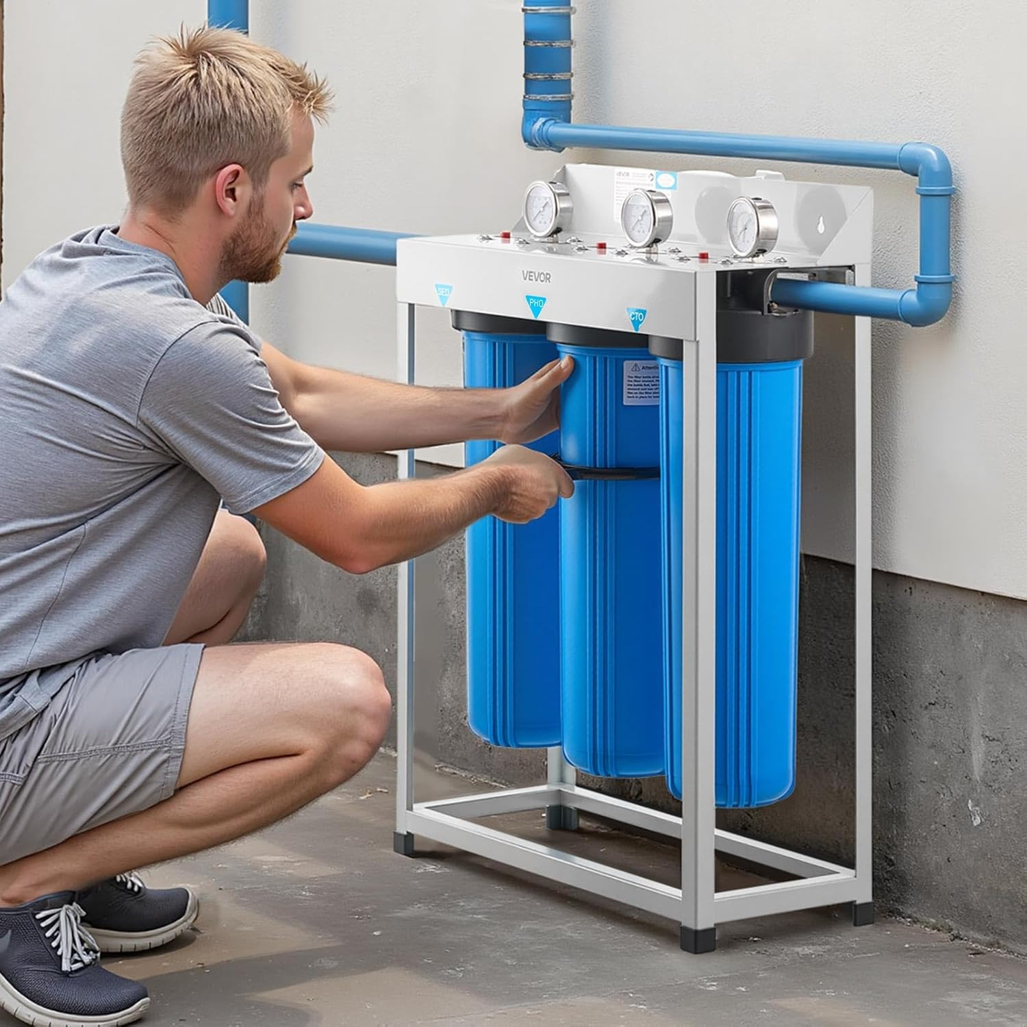 3-Stage Whole House Water Filter System – Reduces Chlorine, Odor & Rust