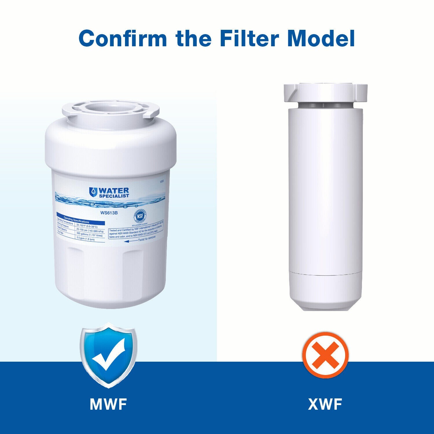 Waterspecialist Refrigerator Water Filter, Replacement for GE® SmartWater MWF