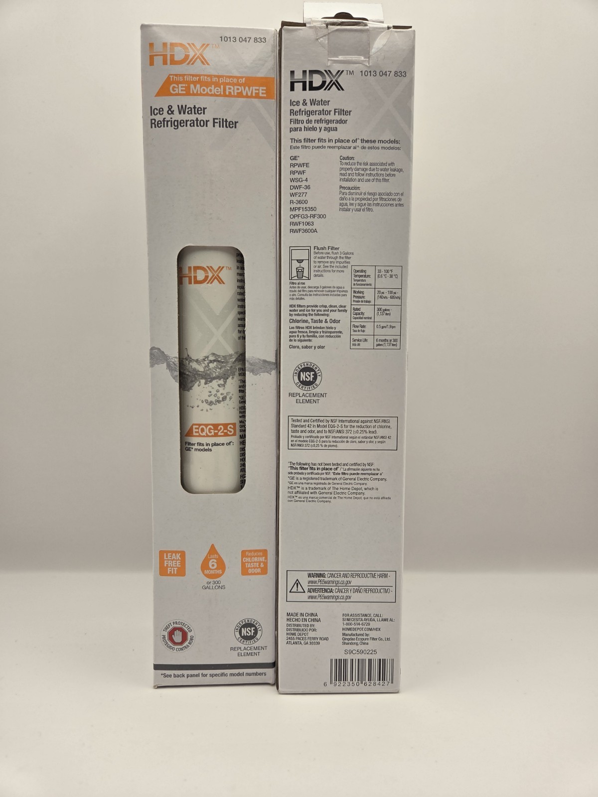 (2) HDX EQG-2-S Refrigerator Water Filter for GE Model RPWFE