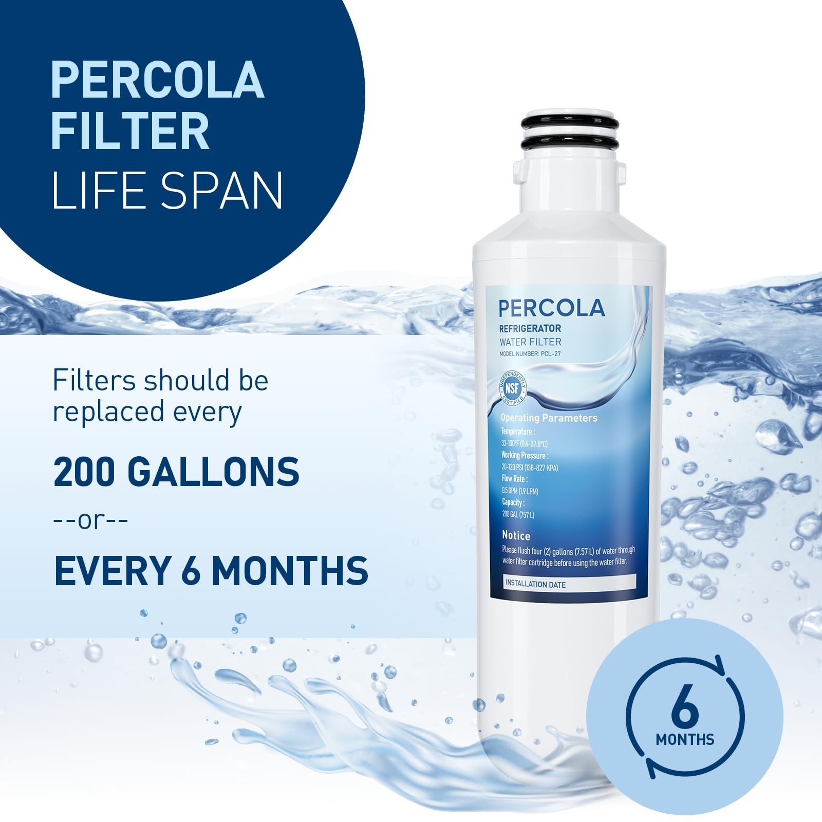 PERCOLA 3-Pack Water Filters for LG LFCS27596S LHFS28XBS LRFLC2706S LMXS28626S