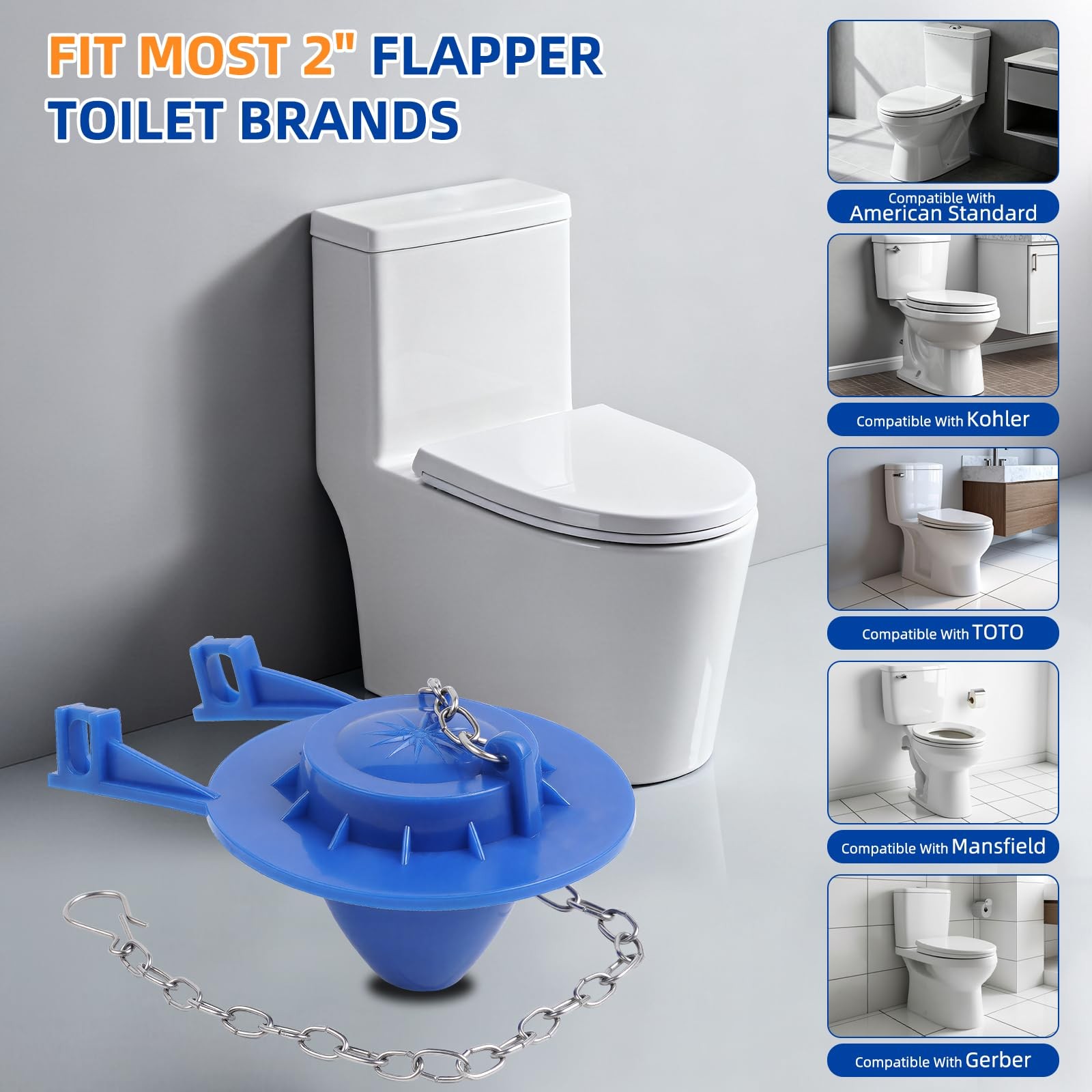 Universal 2 Inch Toilet Flapper Compatible with American Standard, Kohler, TO…