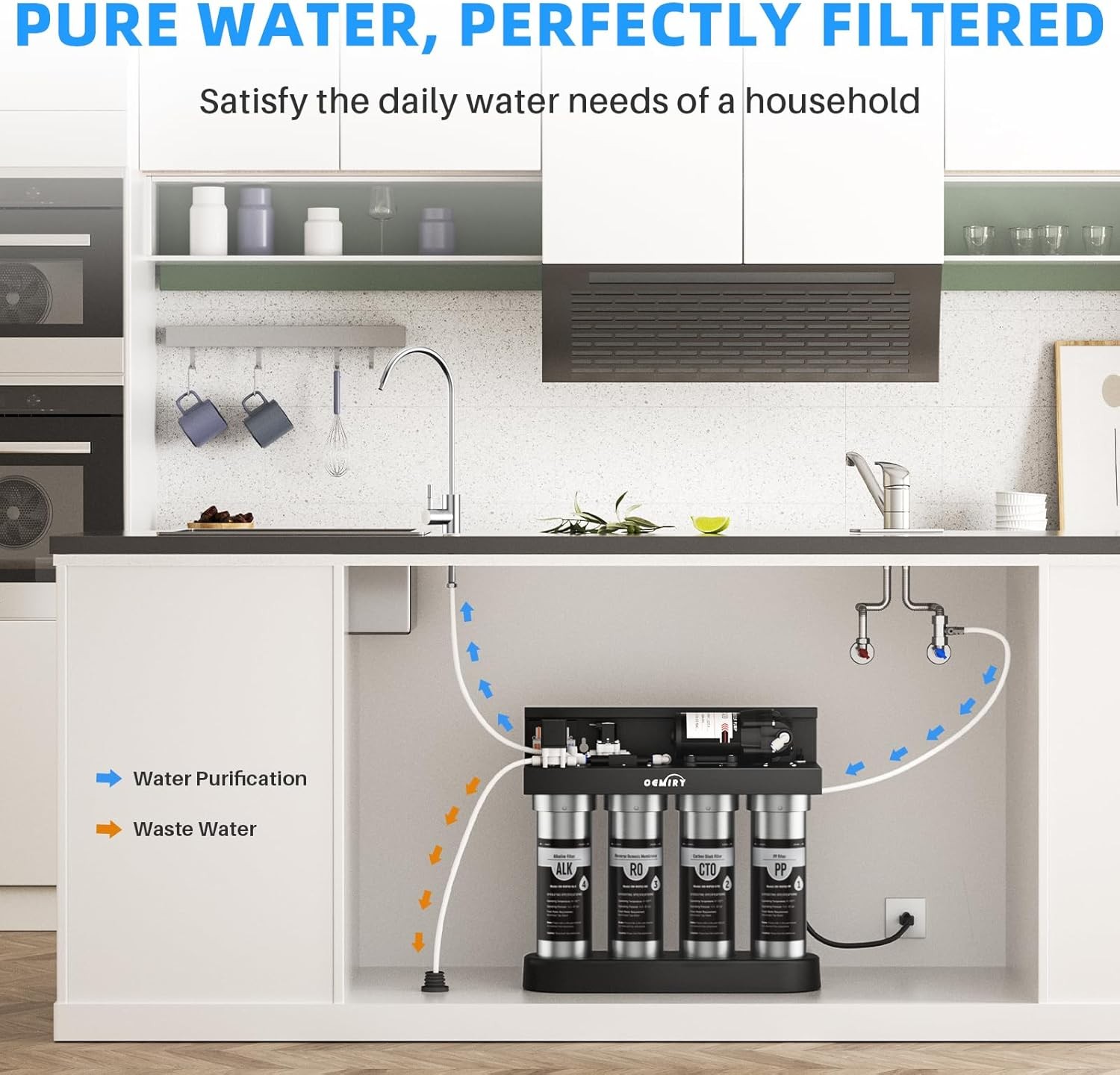 Oemiry OM-ROF03 Under Sink Reverse Osmosis Water Filter System with Faucet