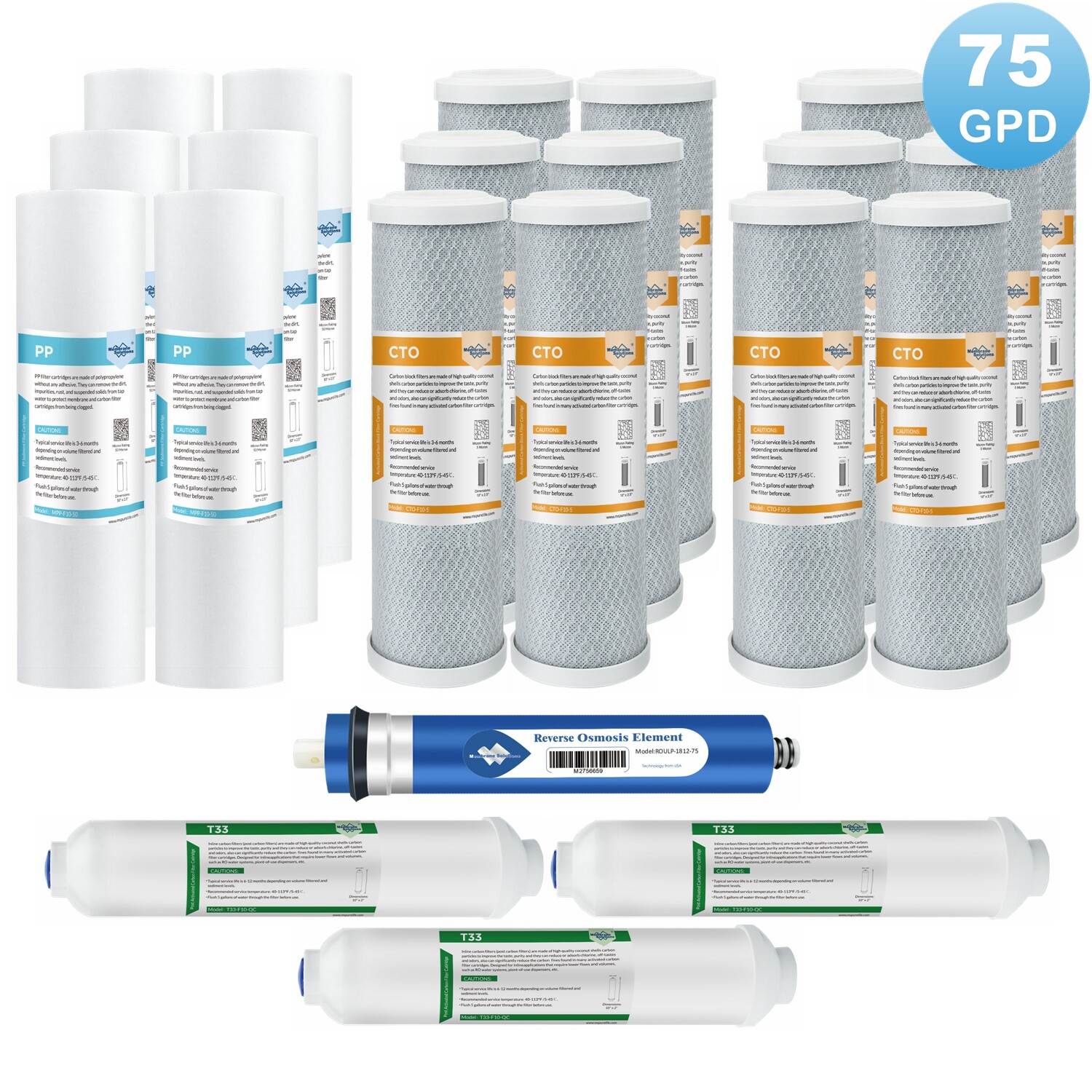 1-3 Year Set 5-Stage 75 GPD RO Water Filter Fit for APEC Reverse Osmosis Systems