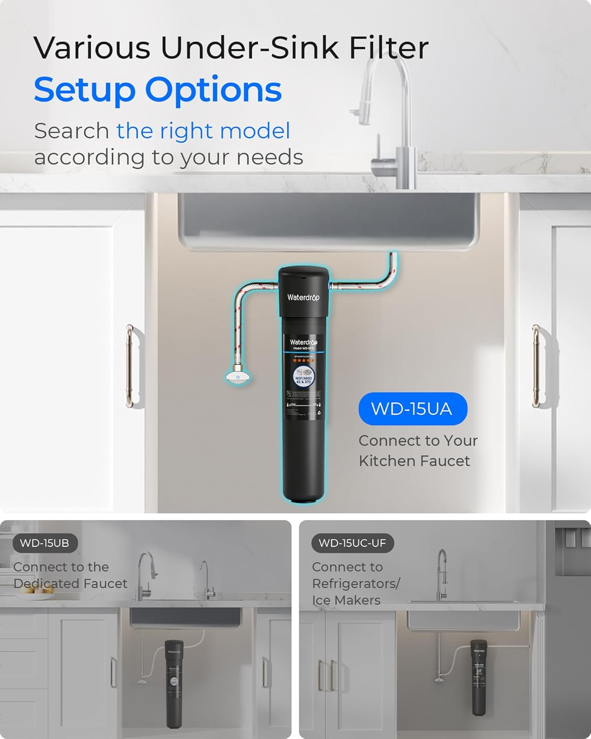 Waterdrop 15UA under Sink Water Filter System, 2 Years, Reduces Lead, Chlorine,