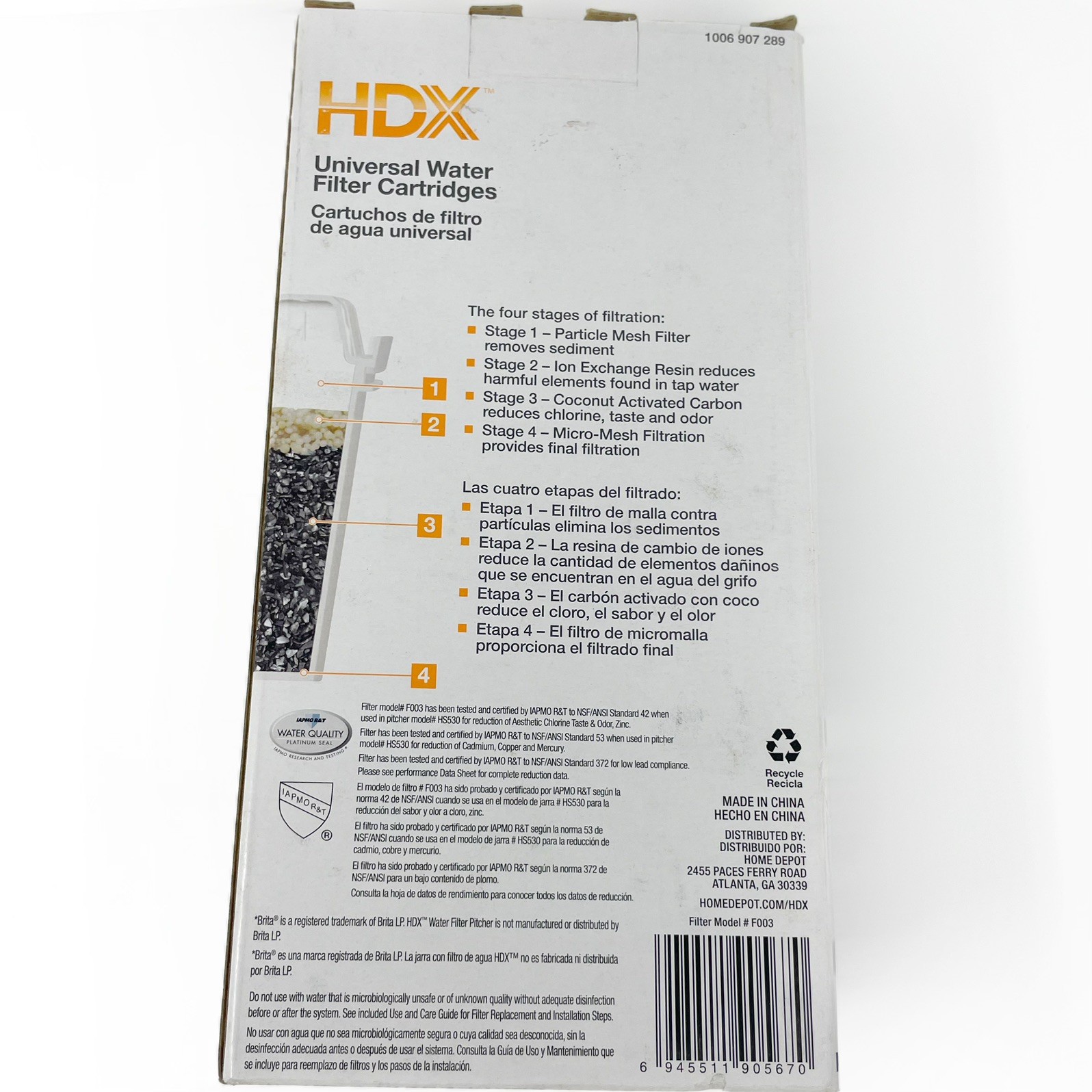 HDX Water Pitcher Replacement Water Filter Cartridges, BPA Free (8-Pack)# F003